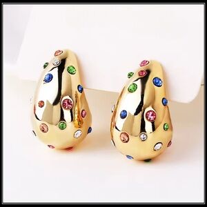 New colorful gold steel teardrop pear crystal earrings